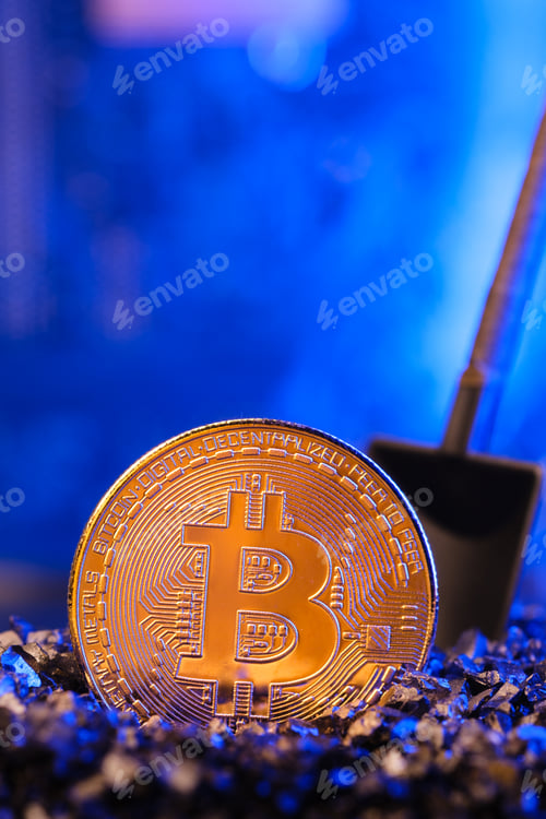 Vista previa: Mining Bitcoin crypto currency on circuit board.virtural money.blockchain technology.mining concept