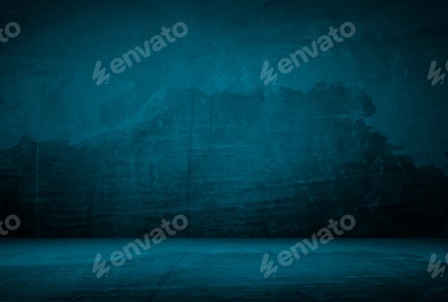 Preview: Vintage grunge blue concrete texture studio wall background with vignette.