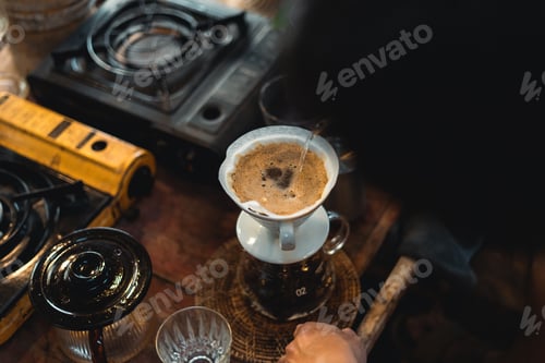 Preview: Close up of hand brewing coffee