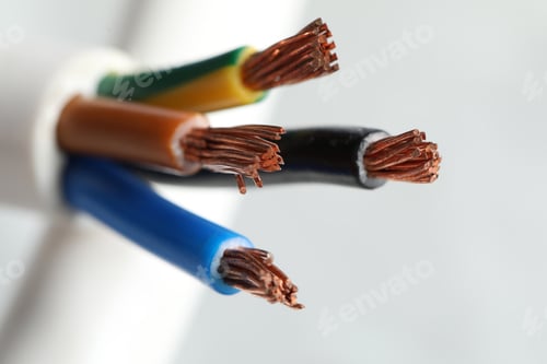 Preview: Colorful electrical wires on light background, closeup