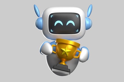 Preview: Happy robot holding trophy