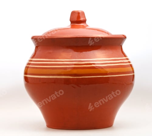 Preview: closed earthenware pot on white