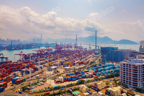 Preview: container cargo ship in the export and import business and logistics. Shipping to the harbor