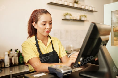 Preview: Waitress Working at Cashier Desk