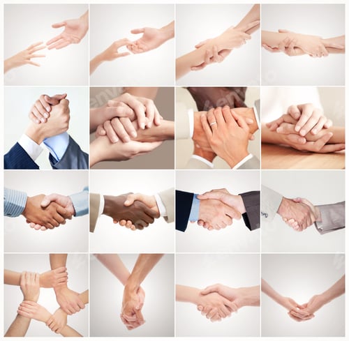 Preview: The power of the human touch. A mosaic of different hand gestures between two people.