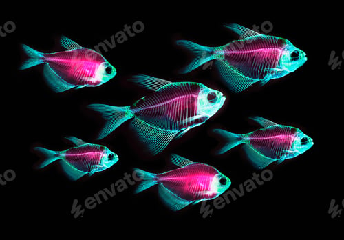 Preview: Alizarin red bone stain anatomical fish skeleton preparation of a white finned tetra