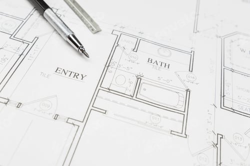 Preview: Engineer Pencil and Ruler Resting on House Plans