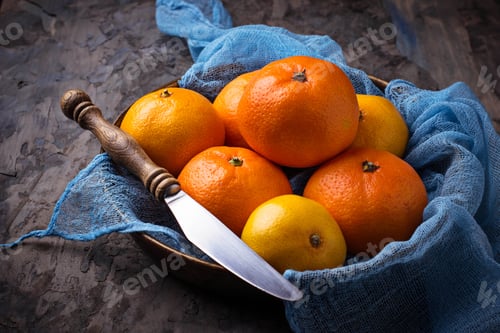 Preview: Sweet orange tangerines on concrete background