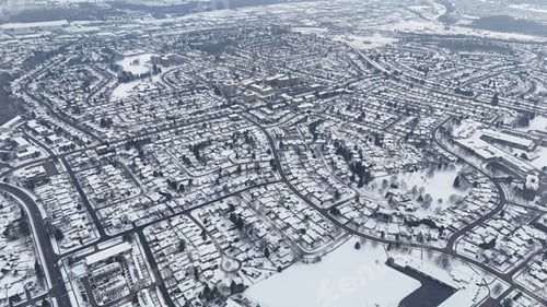 Preview: Aerial view of Kitchener, Ontario, covered in snow during winter