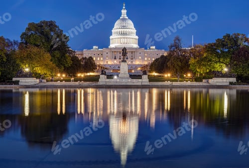 Preview: The famous illuminated United States Capitol in Washington DC at night