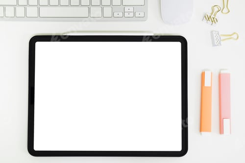Preview: Digital tablet mockup on office working table.