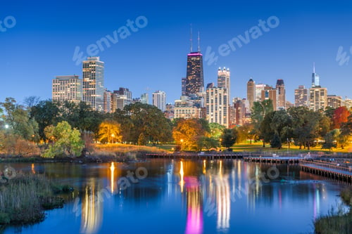 Preview: Chicago, Illinois, USA downtown skyline from Lincoln Park