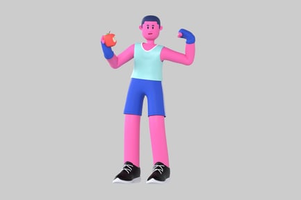Preview: Athlete with bitten apple flexing