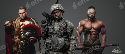 Preview: Black soldier with barbaric viking and greek warlord