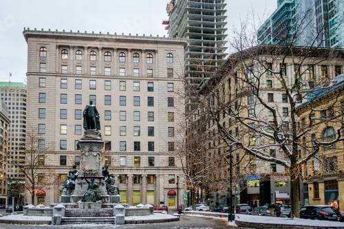 Preview: Old Buildings in downtown with snow - Montreal, Quebec, Canada