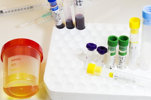 Preview: Top view of different laboratory instruments for testing and research on a white table