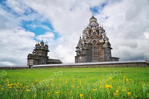 Preview: View of the famous Kizhi Pogost at summer cloudy day