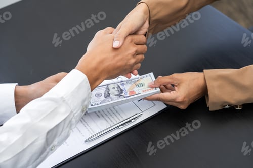 Preview: Businesspeople transfer of bribe money to his partner, corruption concepts