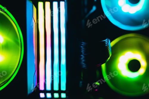 Preview: Abstract shot of a gaming computer parts with RGB lighting