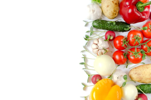 Preview: Vegetables on a white background with place for text. Vegetable background