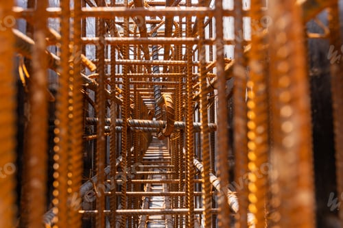 Preview: Close-up of Reinforced Steel Rebar in Concrete Structure