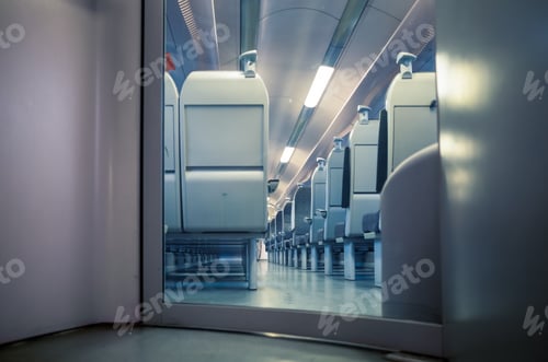 Vista previa: Inside shot of an empty plane with white seats