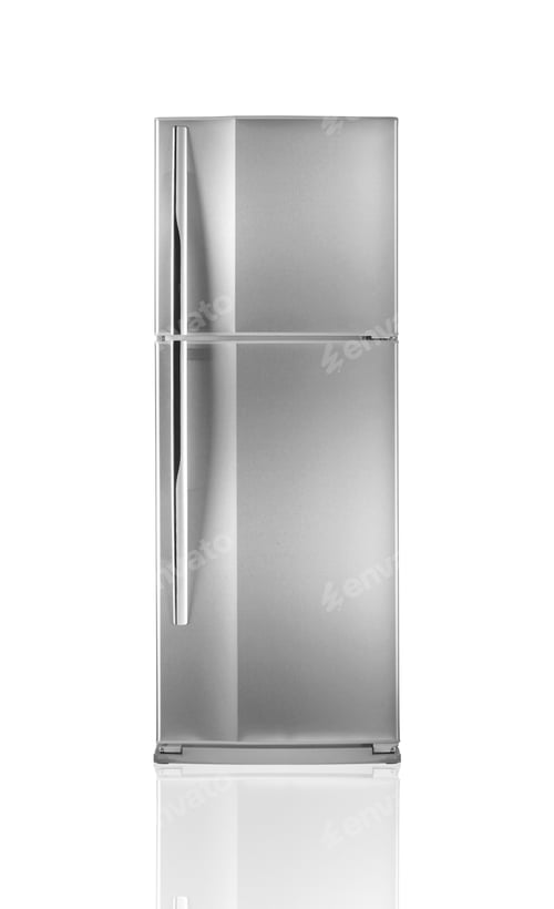 Preview: Clean Silver Refrigerator Appliance on White Background