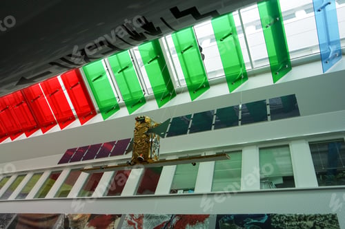 Preview: Colorful ceiling with colorful windows and satellite model