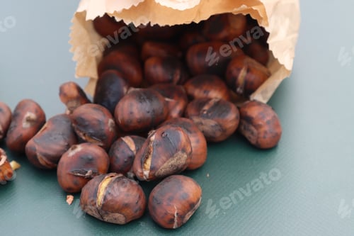 Preview: Closeup of a bag of roasted chestnuts