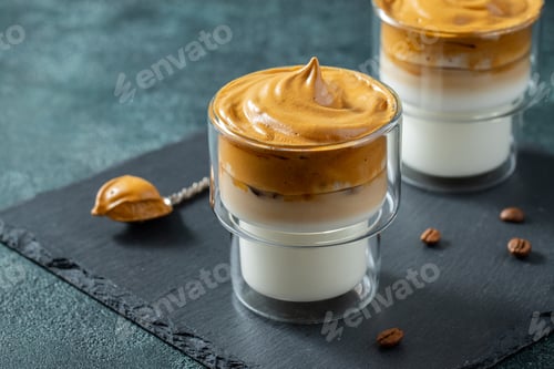 Preview: Dalgona coffee. drink with coffee foam and milk