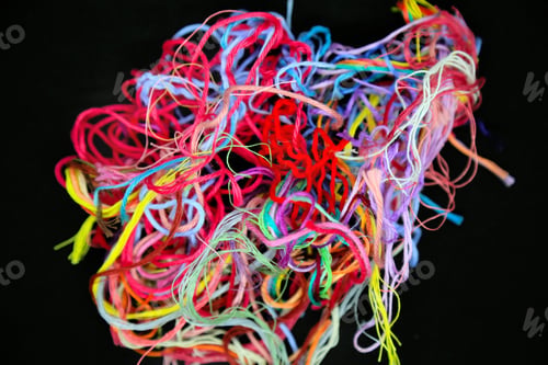 Preview: Ball of multicolored tangled threads for needlework on black background