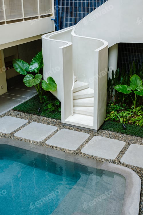 Preview: swimming pool at an art deco luxury hotel architecture from the 80s