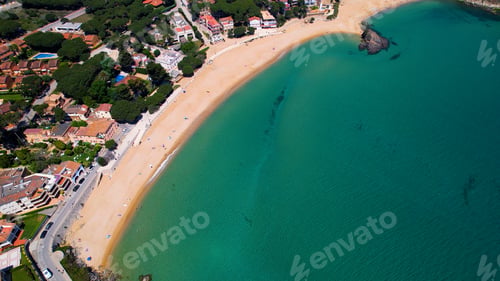 Preview: Summer sea sandy beach. Coastline between Barcelona and Palamos (Costa Brava, Catalonia, Spain). Aer