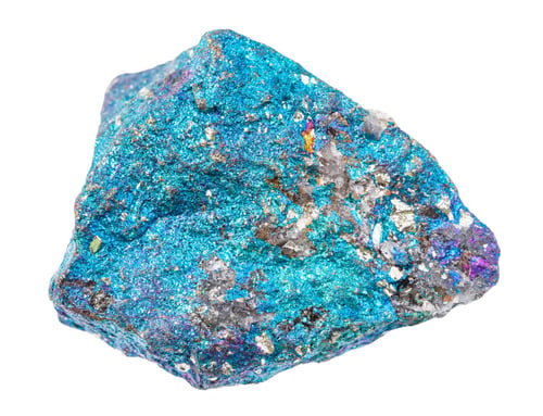 Preview: unpolished blue Chalcopyrite rock isolated