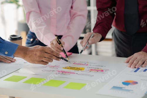 Preview: Company meeting room has businessmen and finance managers meeting together on business plan, they ar