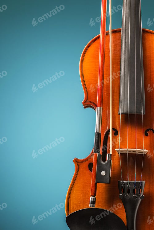 Preview: The violin front view on blue