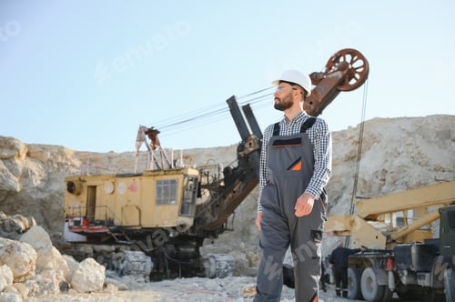 Preview: Male worker with bulldozer in sand quarry