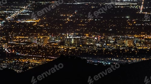 Preview: Aerial view of the downtown area of San Jose as seen on a clear night, Silicon Valley, California