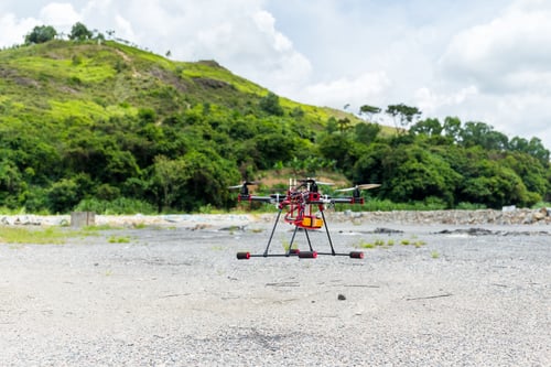 Preview: Flying drone with camera on the sky
