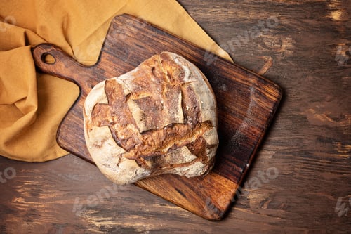 Preview: Fresh organic home made bread. Healthy eating, buy local, bread recipes concept. Top view