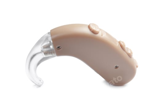 Preview: Hearing aid on white background. Medical device