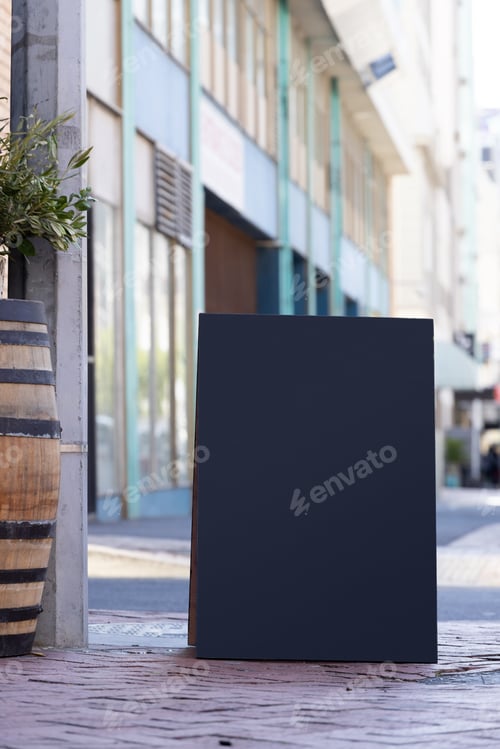 Preview: Blank sign standing on pavement with copy space