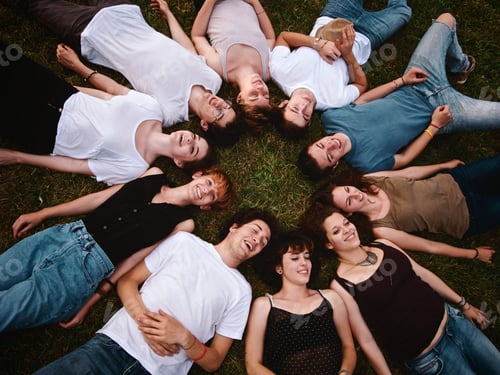 Preview: large group of friends enjoying a summer day at the park, back to school