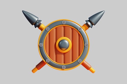 Preview: Illustration of a Shield and Two Swords on a Grey Background
