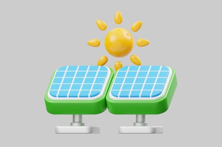 Preview: Cartoon solar power panels with sun