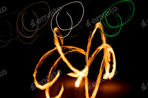 Preview: Fire Show Fiery Motion. Night Performance Abstract Drawing