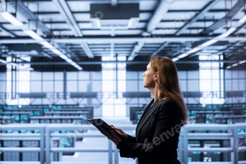 Preview: Employee with expertise in server maintenance working in data center