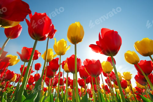 Preview: Tulips on sky background.