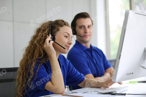 Preview: Smiling Woman In Headset Working In Call Center Office