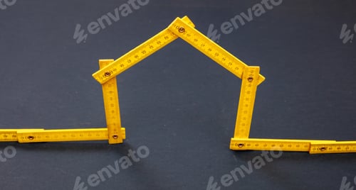 Preview: Home repair. House shape measure. Workshop, construction, renovation concept.